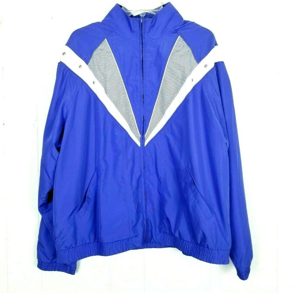 Barbara Graffeo Windbreaker Jacket Womens 1X Blue Purple Full Zip Outerwear